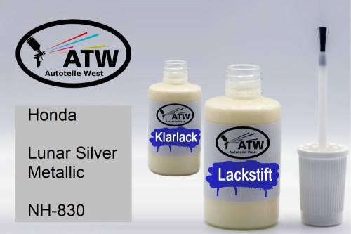 Honda, Lunar Silver Metallic, NH-830: 20ml Lackstift + 20ml Klarlack - Set, von ATW Autoteile West.